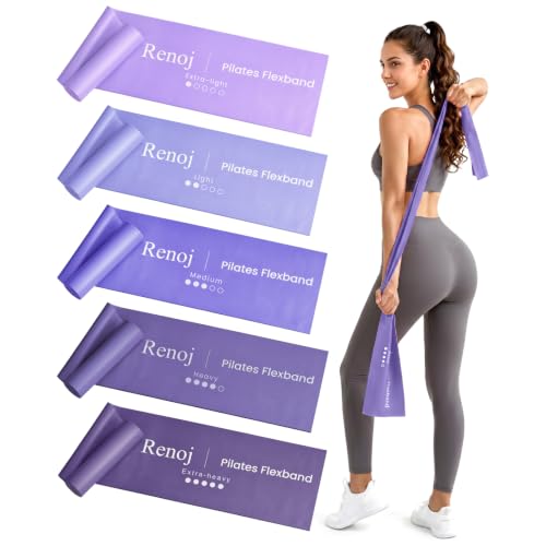 Renoj Pilates Flexbands, 5-Pack Latex-Free Resistance Bands Set – Exercise Bands for Pilates, Yoga, Stretching & Physical Therapy | Home Gym Equipment for Women & Men - color: Purple