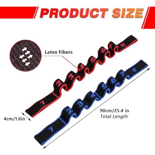 Fitness Stretch Belt, 8 Loop Resistance Band Elastic Training Strap with Numbered Markings for Full Body Workout Physical Therapy, Pilates, Dance & Home Fitness - color: Red & Blue