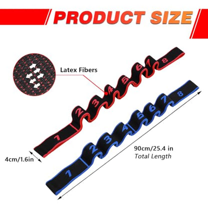 Fitness Stretch Belt, 8 Loop Resistance Band Elastic Training Strap with Numbered Markings for Full Body Workout Physical Therapy, Pilates, Dance & Home Fitness - color: Red & Blue