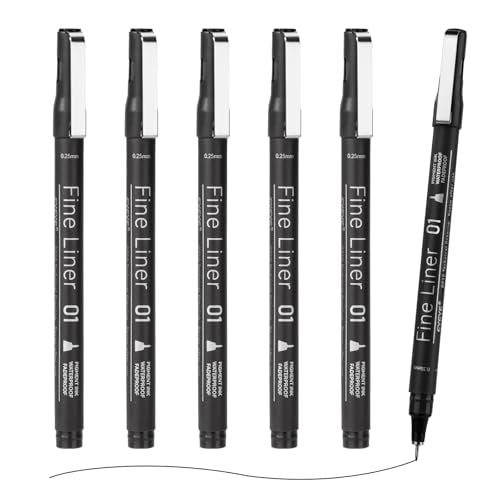 EYEYE Micro Pen Black Drawing Art Pens,6 Pack 0.25mm Archival Pen Waterproof Ink Set Artist Supplies Archival Inking Markers Sketch Outline Pens, Precision Drawing and Sketching Kit - size: 6 Pack 0.25mm