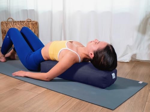 Pranayama Yoga Bolster Meditation Pillow - color: Navy Blue, size: Rectangular 26" x 8" x 5"