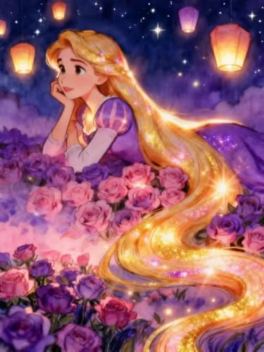 1 Pack Glowing Diamond Art Kits for Adults, Disiney Glowing Princess Diamond Painting Kit for Adults and Kids, Full Round Drill Diamond Art Paintings Diamond Dot Gem Art Home Wall Decor (Multicolor 3) - color: Multicolor 3