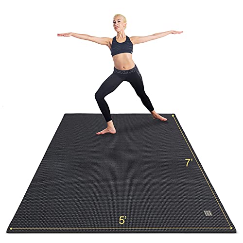 GXMMAT Large Yoga Mat 6'x4'/6'x6'(7mm) & 7'x5'(9mm) - color: Black Real, size: 7*5 FT