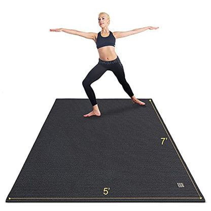 GXMMAT Large Yoga Mat 6'x4'/6'x6'(7mm) & 7'x5'(9mm) - color: Black Real, size: 7*5 FT