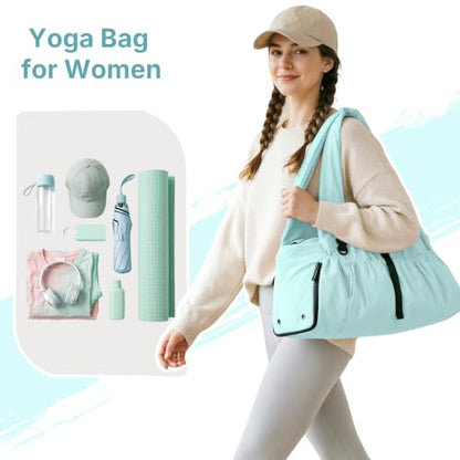 Yoga Mat Bag Yoga Bag for Women with Mat Holder Large Sport Gym Bag with Adjustable Yoga Mat Strap Shoes Compartment - color: Cyan