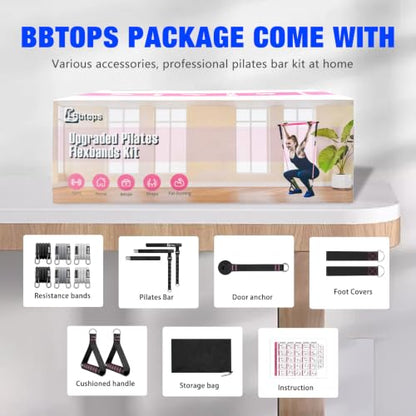 Bbtops Pilates Bar Kit with Resistance Bands,Pilates Bar with Stackable Bands Workout Equipment for Legs,Hip,Waist and Arm,Exercise Fitness Equipment for Women & Men Home Gym Yoga Pilates - color: Matte Black