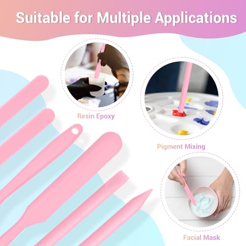 6PCS Silicone Stir Sticks Kits, 2pcs Spatula Scraper, 2pieces Large Silicone Sticks, 2pack Pointed Stir Rods, Reusable DIY Craft Tool for Mixing Resin, Paint, Liquid, Pink - color: Pink, size: Large&Medium-6PCS