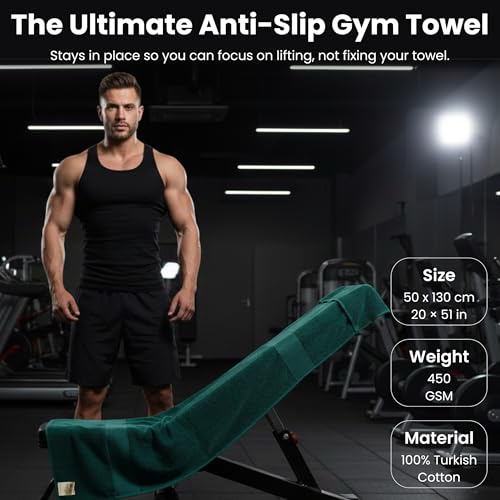 Dalisa Bench Hood Gym Towel, 100% Turkish Cotton, Non-Slip, Dark Green - color: Dark Green