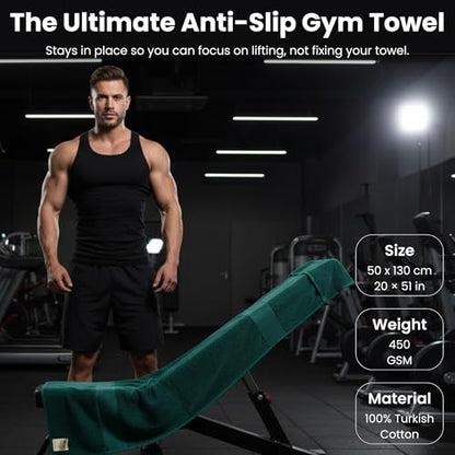 Dalisa Bench Hood Gym Towel, 100% Turkish Cotton, Non-Slip, Dark Green - color: Dark Green
