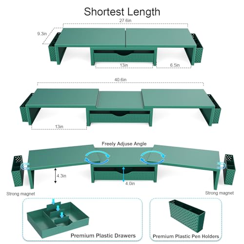 gianotter Dual Monitor Stand Riser With Drawer and 2 Pen Holders - color: Green