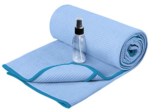 Heathyoga Hot Yoga Towel Non Slip, Microfiber Non Slip Yoga Mat Towel, Exclusive Corner Pockets Design, Dual-Grip, Sweat Absorbent, Perfect for Hot Yoga, Bikram, Pilates and Yoga Mats - color: Blue