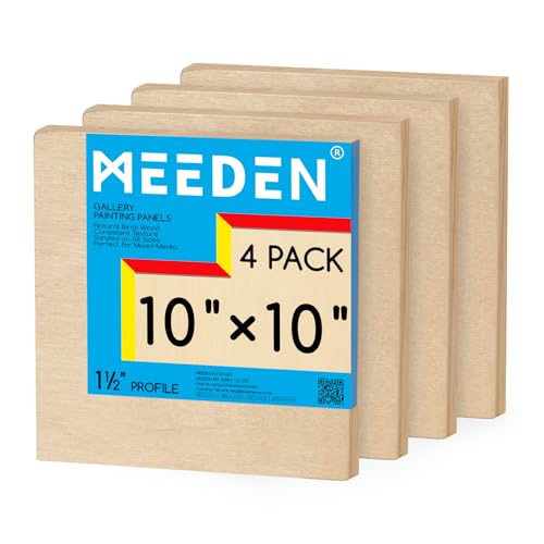 MEEDEN Unfinished Wood Canvas Board:10x10 Canvas Panel Pack of 4 | 1-1/2" Deep Wooden Panel Board, Blank Cradled Wood Art Board for Painting - Rectangle - size: 10"x10"- 4 Pack