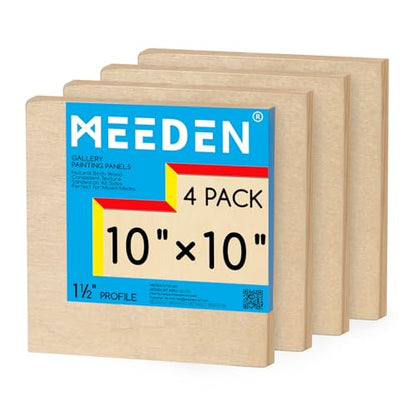 MEEDEN Unfinished Wood Canvas Board:10x10 Canvas Panel Pack of 4 | 1-1/2" Deep Wooden Panel Board, Blank Cradled Wood Art Board for Painting - Rectangle - size: 10"x10"- 4 Pack