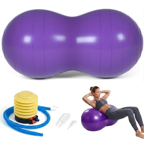 Peanut Ball for Kids Therapy,Anti-burst Exercise Ball With Pump 90x45cm Yoga Ball Gym Quality Fitness Ball for Pregnancy Birth Exercise Physical Therapy, for Child Training, Women, Men (Purple)