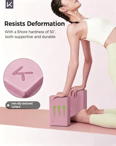 KEEP Yoga Block, High-Density EVA Foam 2 Pack Yoga Block with Non-Slip Textured Surface, Supportive, Lightweight - Ideal for Yoga - color: 2-pack-Cherry pink