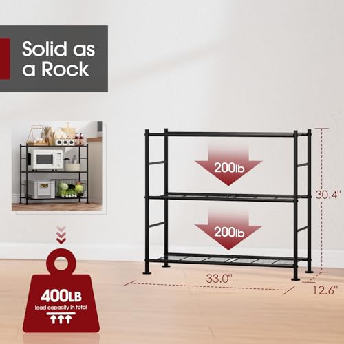 Sakugi Storage Shelves - 3 Tier Shelf Organizer, Heavy Duty Garage Shelving Unit with Leveling Feet, Stable Metal Shelves Organizer for Pantry, Kitchen and Closet, 33.0" W x 12.6" D x 30.4" H, Black - color: Black, size: 33.0W×12.6D×30.4H(3T)