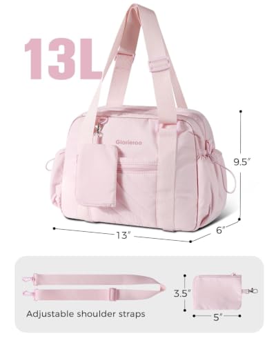 Small Gym Bag for Women - Duffle Weekender Work Duffel Carry on Tote Bag | Puffer Yoga Mat Holder Wet Compartment Coin Purse BPA-Free - color: Pink