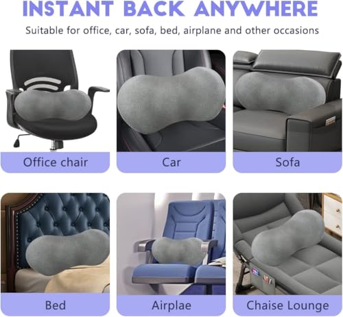 kasney Lumbar Support Pillow for Office Chair, Dark Gray | Back Pillow for Low Back Pain Relief, Ergonomic Streamline Car Seat, Office Chair, Recliner and Bed - color: Dark Gray