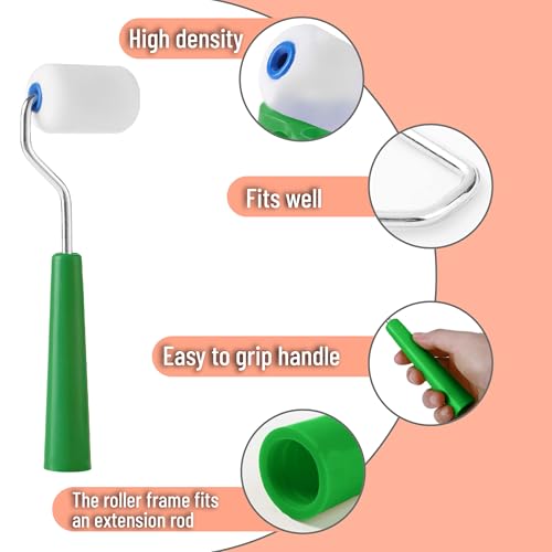 Bates- 2 Inch Foam Paint Roller Kit, 10 Pack, Small Paint Roller Kit, 1x Plastic Paint Tray, 2X Clear Disposable Tray Liners, 1x Roller Frame & 6X Mini Foam Covers for Painting Wall, Door, Cabinet - color: Green