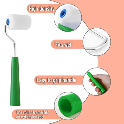 Bates- 2 Inch Foam Paint Roller Kit, 10 Pack, Small Paint Roller Kit, 1x Plastic Paint Tray, 2X Clear Disposable Tray Liners, 1x Roller Frame & 6X Mini Foam Covers for Painting Wall, Door, Cabinet - color: Green