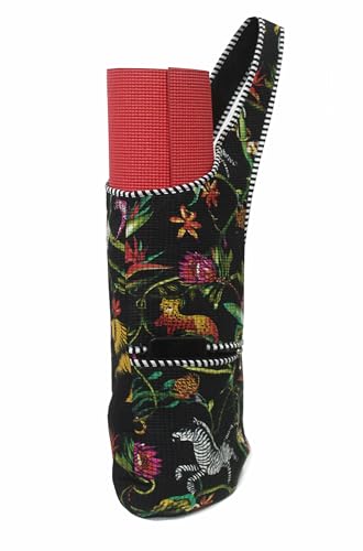 INDIAN CRAFT CASTLE Yoga Mat Bag | Tote Mat Bag | Sling Yoga Tote w/Large Side Pocket & Zipper Pocket | Yoga Mat Carrier Fits Most Size Mats - color: Black & Green