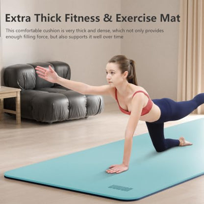 Yoga Mat, 80cm Wide, 1/3 Inch Thick Exercise Mat, Carry Strap, Fitness - color: Blue-green & dark blue