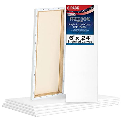 U.S. Art Supply 6 x 24 inch Stretched Canvas for Painting, 12oz Triple Primed, 6-Pack - Professional Artist Quality White Blank 3/4" Profile, 100% Cotton, Heavy-Weight Gesso - Acrylic Pouring, Oil - size: 6" x 24"