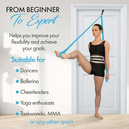 Stretching Strap with Door Anchor for Splits and Flexibility Training - color: Light Blue