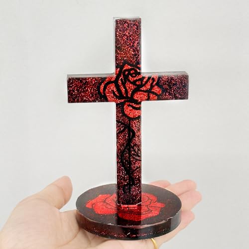 RESINWORLD 5'' Standing Cross Silicone Mold with Base, Crucifix Mold for Epoxy Resin