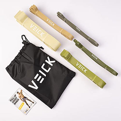 VEICK Pull Up Assist Resistance Bands for Home Gym | 100% Natural Latex, Non Slip Leather Texture, Space Saving, Full Body Training for Men Women - color: Green Set of 5