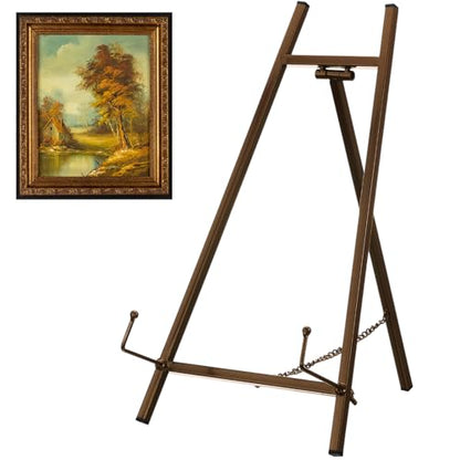 Leinuosen 1 Pcs Metal Easel Stand 16.5" H x 8.7" W x 4.3" D Table Top Easel Stand for Display Tripod Art Picture Mirror Modern Plate Holder for Display Book Photo Wedding Sign (Brown) - color: Brown