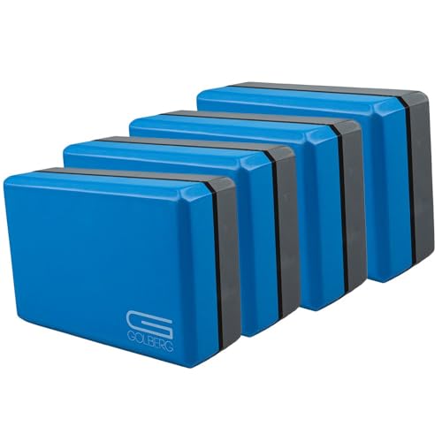 Golberg Foam Yoga Block – For Fitness, High Intensity Support and Improving Strength or Flexibility Pink/Green/Dark Green/Purple/Blue – 1/2/4 Pack - color: 4 Pack - Blue/Gray Split