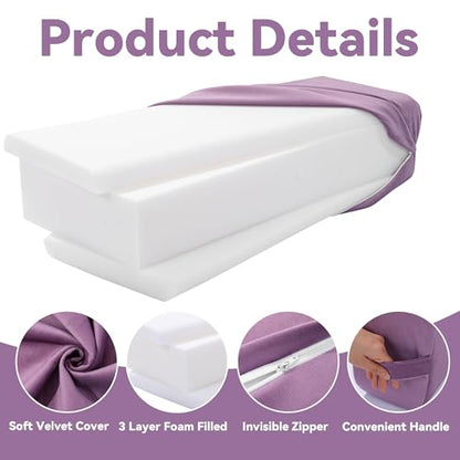 MABOZOO Yoga Bolster Set, Velvet Cover High Density Foam Pillows for Restorative Yoga and Meditation, Rectangular and Cylinder Bolster Pillow Meditation Cushion Pillow For Women Leg - color: Purple