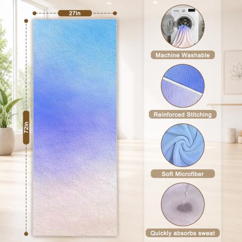 Yoga Mat Towel Non Slip Ultra-Absorbent Hot Yoga Towel, Super Stylish Printed Sweat Hot Yoga Towel, Ideal for Home, Workouts, Pilates, Yoga, 72 x 27in, Blue & Purple - color: Blue & Purple