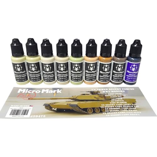 Micro-Mark US Armed Forces Desert WW2-Modern Acrylic Paint, 9-piece Set
