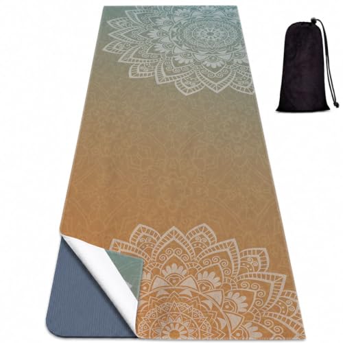Yoga Mat Towel, Hot Yoga Non Slip with 4 Corner Pockets, 70 x 26 in | Soft Absorbent Microfiber With Four Corner Pockets, Fits Over Yoga Mats For Hot Yoga, Pilates, Gym, And Travel - color: Blue Flower-04, size: Small