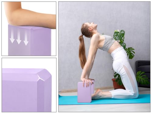 EXERZ Yoga Blocks 2 pack, Gym Blocks, Exercise Workout Fitness Bricks, Pilates Stretch Handstand Non-Slip - color: Lavender
