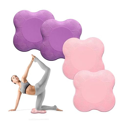 2 Packs Yoga Knee & Elbow Cushions - Extra Thick Foam for Knees, Elbows, Wrists, Hands & Head - Pilates & Kneeling Pads - Support Foam Pads for Women & Men - color: 4pcs-Pink + Purple