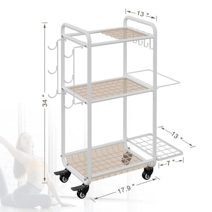 Multi-Functional Home Gym Storage Rack with Wheels and Hooks - color: White