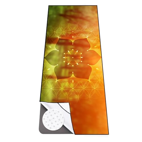 Hot Yoga Towel with Grip Dots, Non Slip, 70"x26, Geometric Flower | Sweat Absorbent Yoga Mat Towel, Portable with Travel Bag, Catching Eyes Design, For Hot Yoga, Bikram, Pilates and Fitness - color: Geometric Flower, size: 70" x 26"