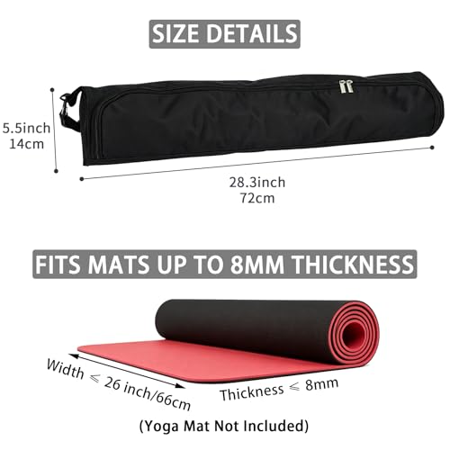 Yoga Mat Bag, Full Zip Exercise Yoga Mat Carrier Bag with Adjustable Strap, Waterproof Yoga Mat Carry Bag Strap for Most Yoga Mats to Gym Class Beach Park Travel for Women & Men (Black)