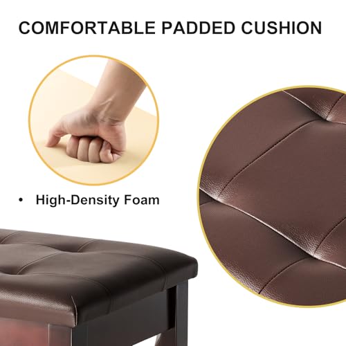 Duet Piano Bench with Storage, Wooden Piano Stool with Waterproof Padded Cushion, Bench Seat for Vanity, Living Room, Bedroom (Brown) - color: Duet-brown