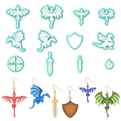 ORIGACH 12 Pcs Dragon Clay Cutters Set | Dragon Shape Polymer Clay Cutter for Earring Making Legend Animal Themed Clay Cutters for Jewelry Making - style: Dragon
