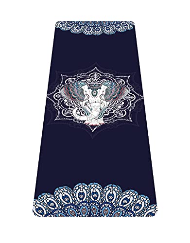 nuveti Printed Travel Yoga Mat 1/16 Inch Thick Non Slip Fitness Workout Mat | with Carrying Bag, Foldable Lightweight Suede & Natural Rubber Yoga Mat for Yoga Pilates and Fitness 72" L x 24" W x 1.5mm - color: DarkBlue