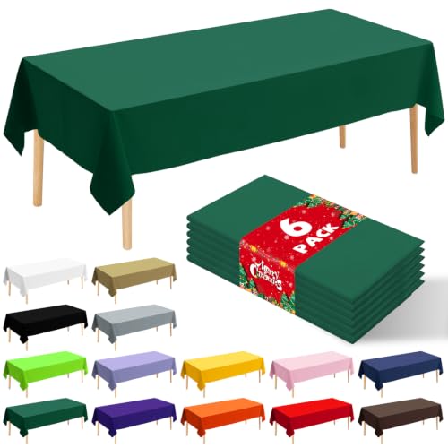 6 Pack Premium Disposable Plastic Tablecloth 54" x 108" Party Table Cloths Disposable for 6 to 8 Foot Tables Indoor or Outdoor Birthdays Weddings Christmas Buffet Table (Dark Green) - color: Dark Green