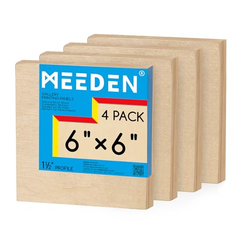MEEDEN Unfinished Wood Canvas Board:6x6 Canvas Panel Pack of 4 | 1-1/2" Deep Wooden Panel Board, Blank Cradled Wood Art Board for Painting - Rectangle - size: 6"x6"- 4 Pack