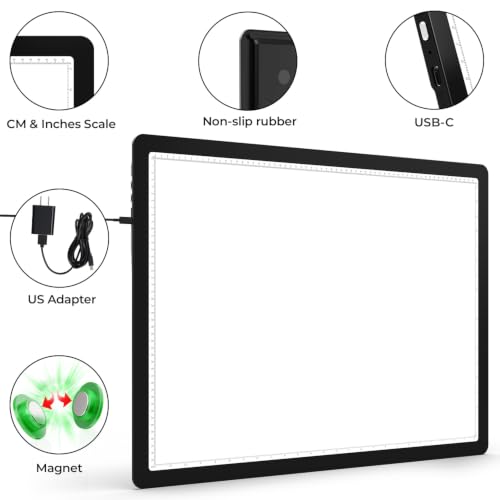 Buspher Magnetic A2 Light Board,25.2"x18.4" Large Light pad with US Adapter | Adjustable High Brightness diamond art light board,3 color light table,Side physical buttons,light board for diamond painting - size: A2