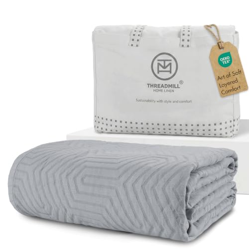 Threadmill Luxury Cotton Blankets for King Size Bed | All-Season Cozy 100% Cotton Blanket | Aster Jacquard Soft & Lightweight Coverlet fits California King Size Bed, 104x92 | Scottish Grey - color: Aster Scottish Grey, size: King / Cal King