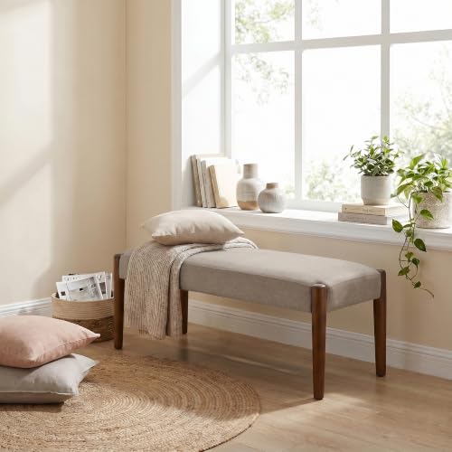 Usaint 42" End of Bed Bench with Wood Legs, Brown with Walnut Leg - color: Brown With Walnut Leg