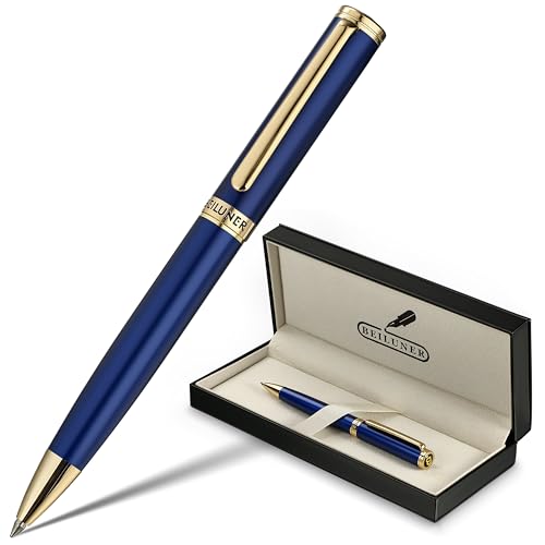 BEILUNER Blue Lacquer Gel Pen - Stunning Luxury Pen with 24K Gold Finish, ADMOK Black Refill, Executive Gift Set for Family & Friends, Writing, Fancy, Office, Retractable Pens - color: Blue and 24K Gold Finish